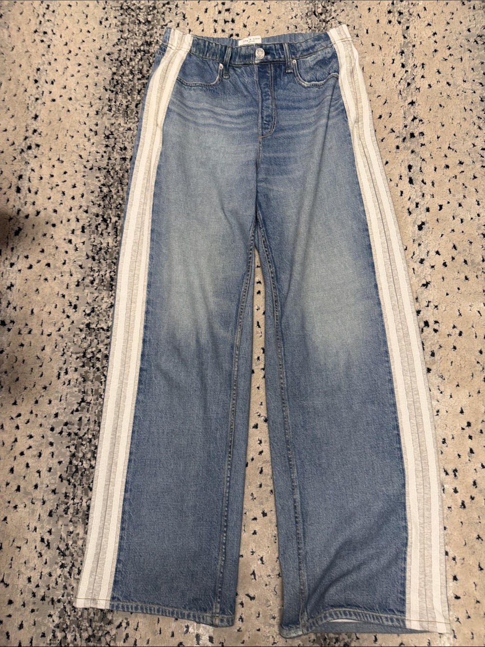 rag & bone Blue Denim Flare Jeans with White Side Stripes